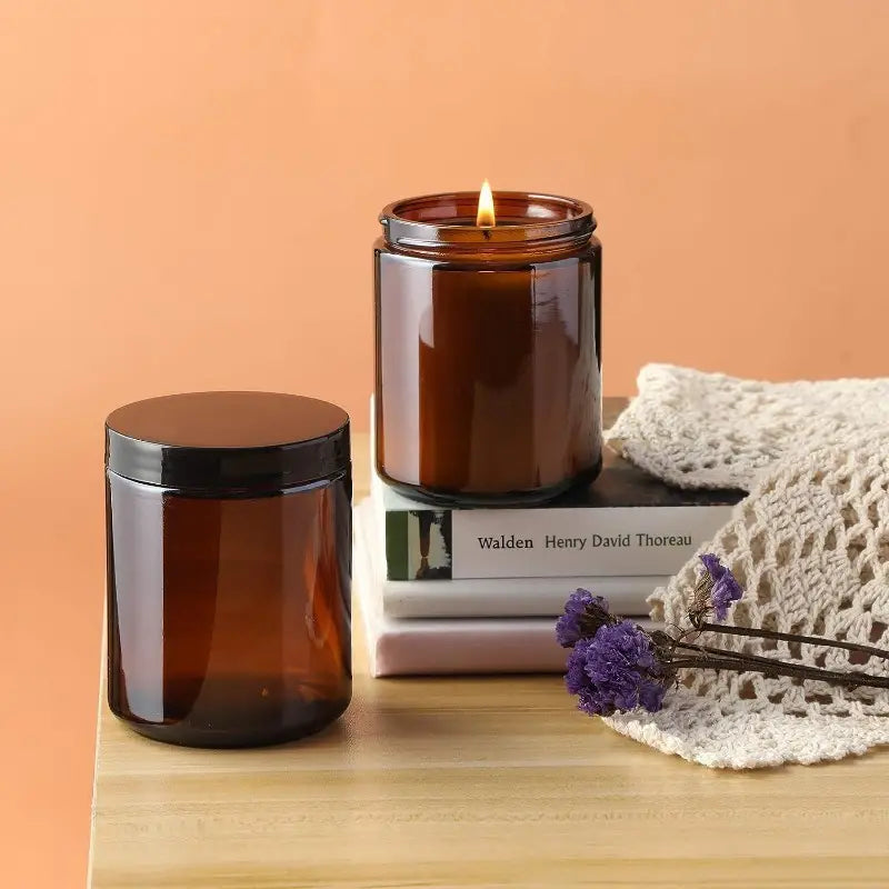 Amber Glass Jars with Lid - Size 8 oz - Set of 8 Pieces
